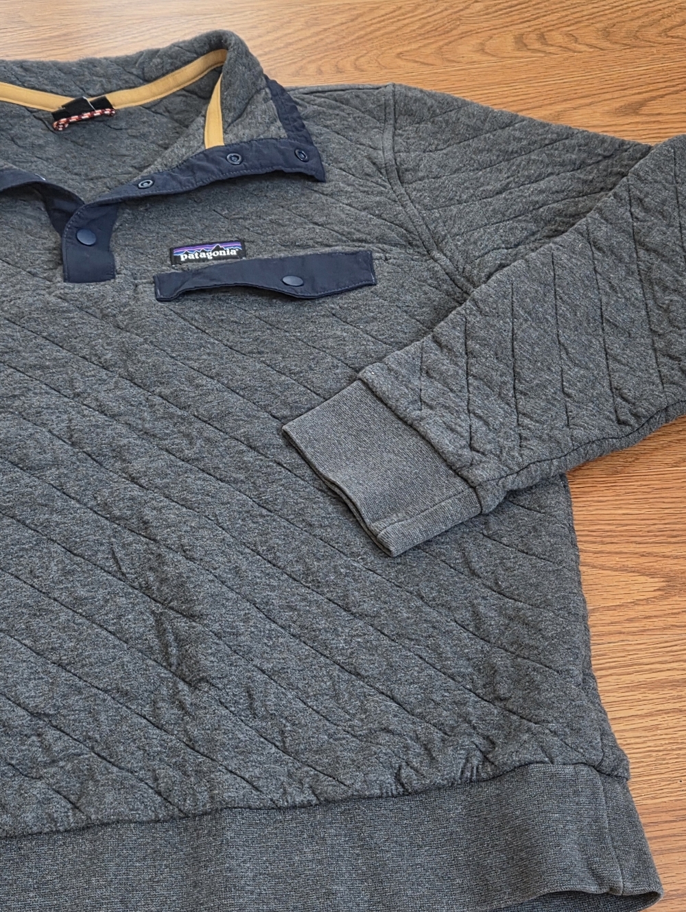 Patagonia Mens M Gray Quilted Snap-T Pullover Organic Cotton Outdoor Sweater - Picture 3 of 12
